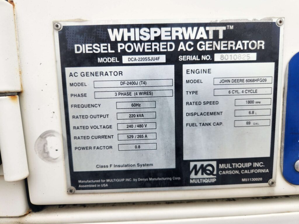 High-performance Multiquip DCA220SSJU4F tow-behind generator supporting commercial workloads