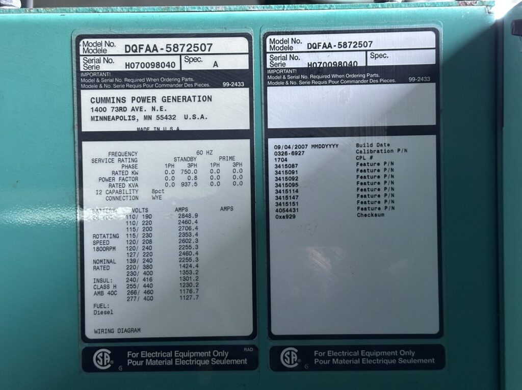 Onsite photo of Cummins DQFAA Standby Diesel Generator - Tier 2 with Tier 2 emissions compliance for critical standby coverage