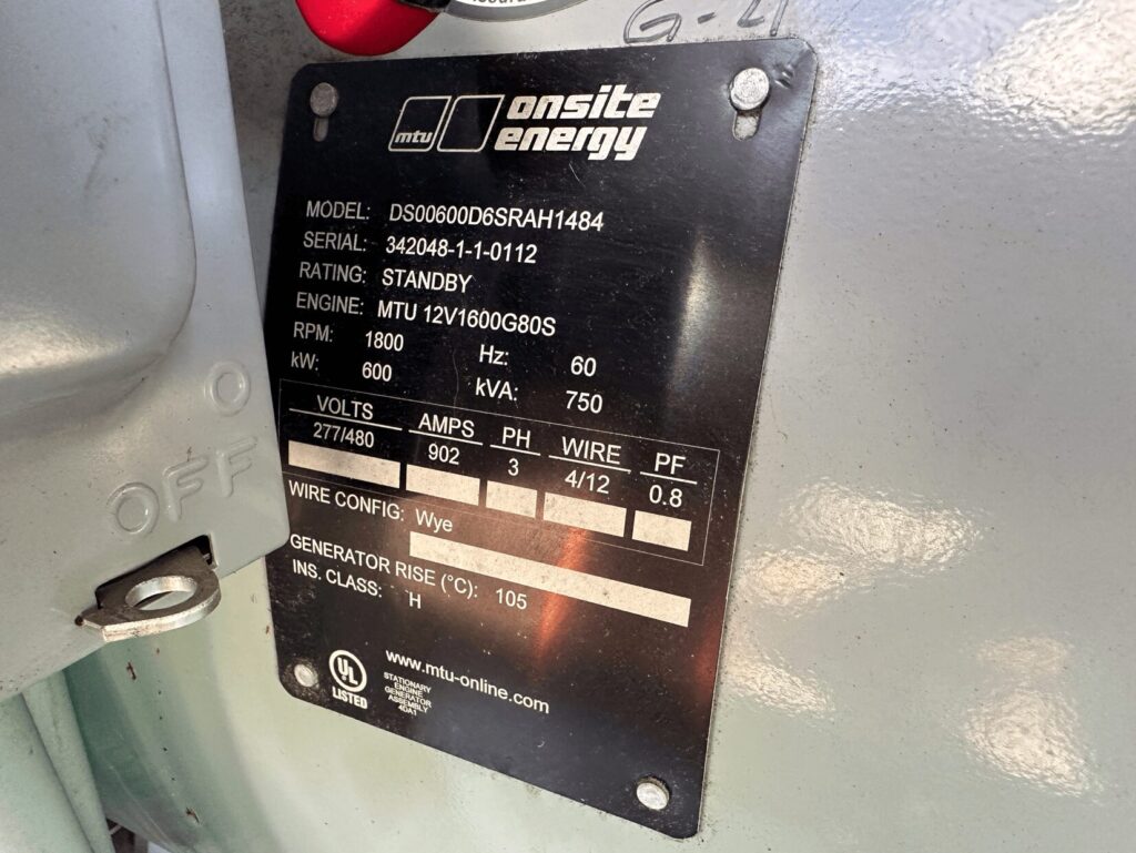 Front angle of MTU DS600 Standby Diesel Generator - Tier 2 with Tier 2 emissions compliance for emergency standby applications