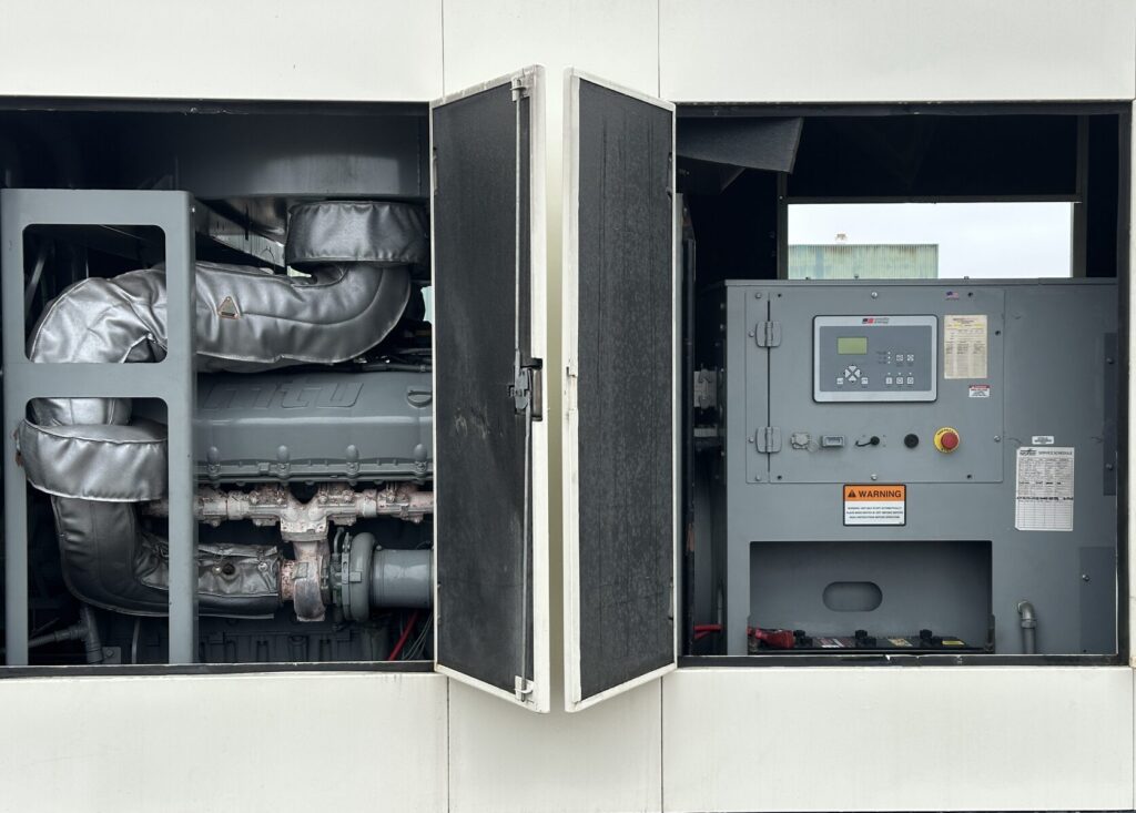 Skid-mounted view of MTU DS550 Standby Diesel Generator - Tier 2 with Tier 2 emissions compliance for temporary power at construction sites