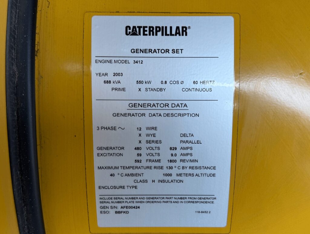 Onsite photo of Caterpillar 3412C Standby Diesel Generator diesel unit for critical standby coverage