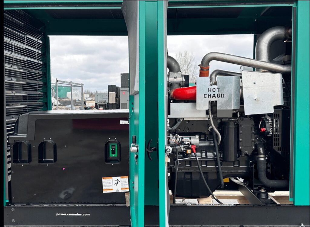 Detail shot of New Cummins C150N6 Standby Natural Gas / Propane Generator providing cleaner natural gas standby power for plant operations and utilities