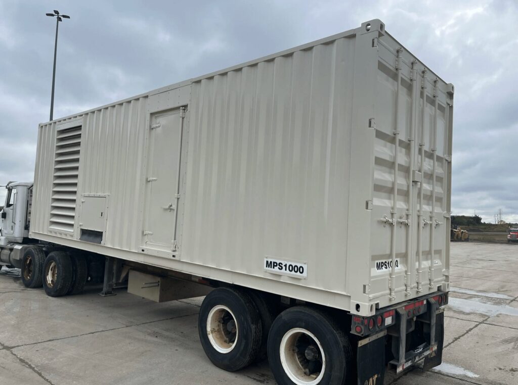 Skid-mounted view of Caterpillar MPS1000 Diesel Power Module configured as an industrial power module for temporary power at construction sites