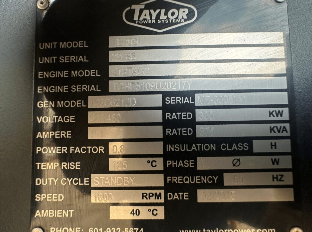 Taylor TD300 Tier 3 standby diesel generator delivering reliable industrial backup power
